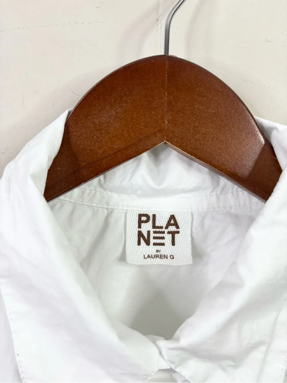 PLANET by Lauren G white long sleeve flow tunic pockets cotton poplin size L (2)